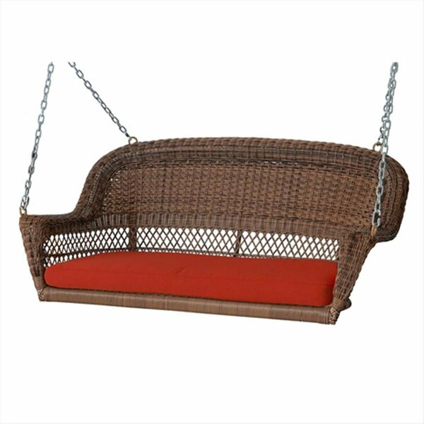 Propation Honey Wicker Porch Swing With Red Cushion PR2593357